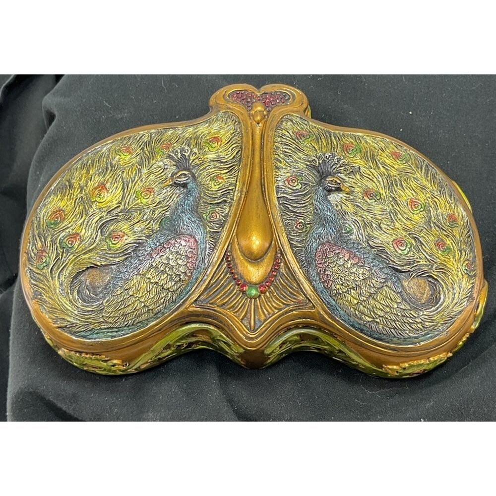 VERONESE Design Rare 2006 Beautiful Double Peacocks Trinket Box